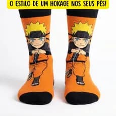 Meia Naruto Uzumaki Cano Alto Anime Geek Personagem Algodão