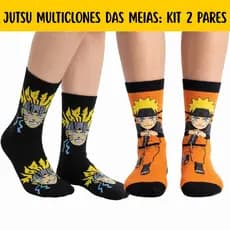 Kit 2 Pares Meia Naruto Preta E Laranja Meias Divertidas Personagem Anime Uzumaki Cano Alto Masculina Feminina Infantil