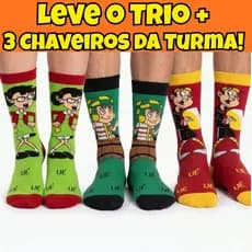 Kit Meias Chaves + 3 Chaveiros Turma do Chaves Geek Nerd Cano Alto Geek Unissex