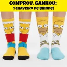 Kit 2 Pares Meia Simpsons Bart E Homer Cano Alto Com Chaveiro Brinde Divertida Geek Criativa Meias Algodão Unissex