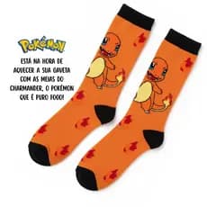 Meia Divertida Pokémon Charmander Fogo Cano Alto Estampada Algodão Geek Infantil Adulto Unissex 33 ao 43