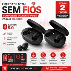 Fone Bluetooth TWS Sem Fio Bluetooth 5.0 Com Microfone Touch e Case Carregador