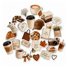 30 Adesivos Aesthetic Autumn Café Outono Livros Scrapbook Stickers
