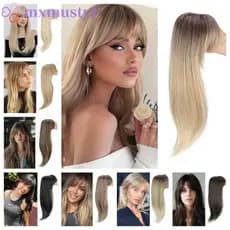 MXMUSTY Topper De Cabelo Com Franja , Toppers Sintético Ombre Reto , Aumenta O Volume Do
