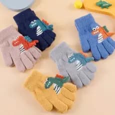 Luvas infantis de inverno, grossas, de malha, com desenho de dinossauro, quentes e de pelúcia, para crianças de 4 a 8 an