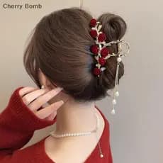 (Bomba De Cereja) Moda Elegante Rosa sel Garras De Cabelo Para Mulheres Meninas Doce Versátil Clipe De Tubarão Requintad