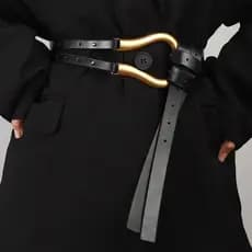 Cinto Slim com Fivela de Metal Elegante para Mulheres, Cinto Longo de Couro PU para Decoração de Vestidos, Casacos e Tra