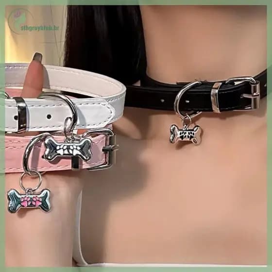 STHB Na Moda Punk Colorido Cão Garra Osso Colar Para Mulheres Requintado Couro Do Plutônio Encantos Gargantilha Doce Leg