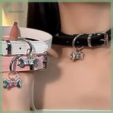 STHB Na Moda Punk Colorido Cão Garra Osso Colar Para Mulheres Requintado Couro Do Plutônio Encantos Gargantilha Doce Leg