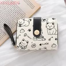 Carteira XINLEEN Cute Cat Girls , Bolsa De Dinheiro Curta À Prova D'água De Pu Para Estudantes , Carteiras Com Zíper Em