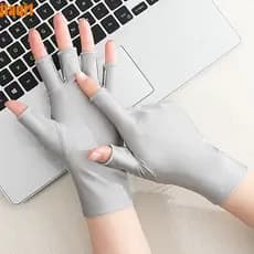 JIAQI1 1 Par De Luvas Finas De Seda Gelada , De Proteção Solar Femininas Anti-Ultravioleta Semi-Dedo ,