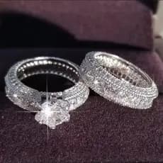 Conjunto De Aliança De Casamento Com Zircônia Prateada Para Mulheres-2 Peças De Joias De Aniversário De Noivado Da Moda