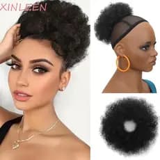 XINLEEN Afro Hair Puff , Coque De Cabelo Elástico Encaracolado Sintético , Extensões De Rabo De Cavalo Natural Grosso