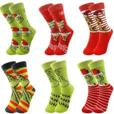 Novas Meias Criativas de Natal Europeias e Americanas com Estampa do Grinch, Meias Tricotadas em Estoque para Homens e M
