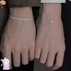 OKDEALS Corrente De Coração De Cristal , Conjunto De Pulseira De Aço Inoxidável Dourado/Prateado , Casal