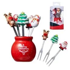 5 Pçs Tema De Natal Garfo De Frutas Aço Inoxidável Conjunto Salada Talheres Cozinha Gadget Feliz Navidad Criança Favor P