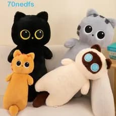 NEDFS Pelúcia De Gato Siamês Preto , Simulação De Desenho Animado , Gatos Longos E Gigantes , Travesseiro De Reforço Ani