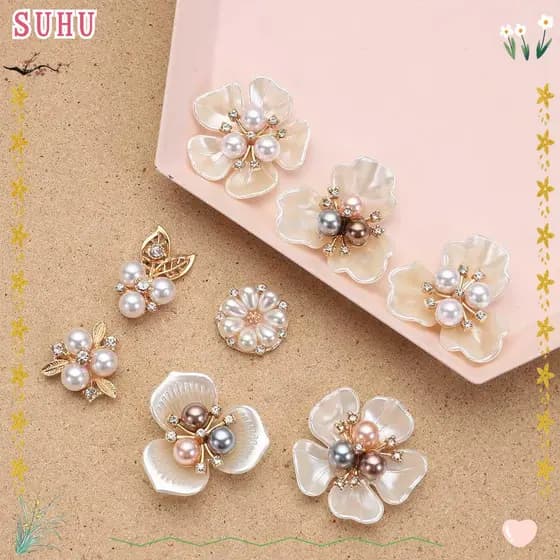 SUHU 10PCS Acessórios Para Chapéu De Costura Com Botão De Pérola Grampos De Cabelo De Cristal