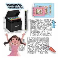 Kit Livro De Colorir Capa Dura 50 Páginas + Canetinhas