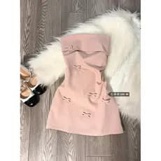 Estilo coreano rosa tridimensional Bowknot tubo vestido superior feminino primavera verão puro desejo estilo quente meni