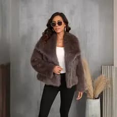 Pele grande lapela jaqueta de pele Artificial curta moda jaqueta de pele de raposa fofo pelúcia roupas femininas