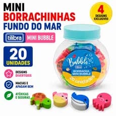 Borracha Mini Bubble Tilibra Pote com 20 Unidades Escolar Macia Não Mancha Papel Apagar Lápis Infantil Colorida