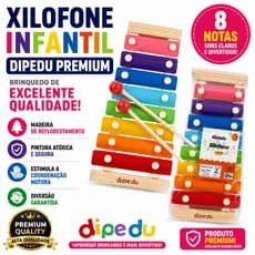 Xilofone Infantil 8 Notas Colorido Metal com Baquetas Brinquedo Musical Educativo Coordenação Motora