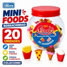 Borracha Mini Foods Tilibra Pote com 20 Unidades Escolar Macia Não Mancha Papel Original