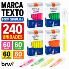 Kit Marca Texto BRW 240 Unidades Fluorescente Ponta Chanfrada 1-4mm Cores Neon Escolar Atacado Revenda