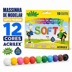 Massinha de Modelar Acrilex Soft 12 Cores 180g Não Tóxica Infantil Escolar Lembrancinha Original