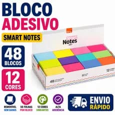 Caixa Bloco Adesivo BRW Smart Notes 48 Unidades 12 Cores Colorido Organização 38x51mm Original