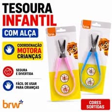 Tesoura Escolar Infantil Vai e Volta 14cm BRW Segurança Ponta Arredondada Coordenação Motora