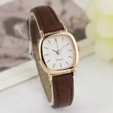 Relógio Feminino Vintage de Couro Marrom, Estilo Minimalista