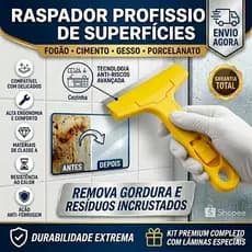 Raspador De Limpeza Multiuso Vidro Piso Azulejo Remove Tinta+ 3 Laminas de Brinde Laminas Estilete Multiuso Limpeza