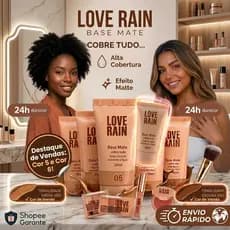 Base Liquida Matte Love Rain Cobre Tudo Cores 5 e 6 Resistente Agua Cobertura Longa Duracao Maquiagem Rosto Perfeito