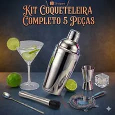 Kit Barman Inox 500ml Caipirinha Kit Coqueteleira 5 Peças Profissional Socador Colher Dosador