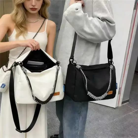 Bolsa transversal de nylon e lona impermeável, elegante e versátil, para jovens