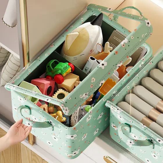 Caixa Organizadora Dobrável 47x28x20cm Multiuso Cinza Para Roupas E Brinquedos