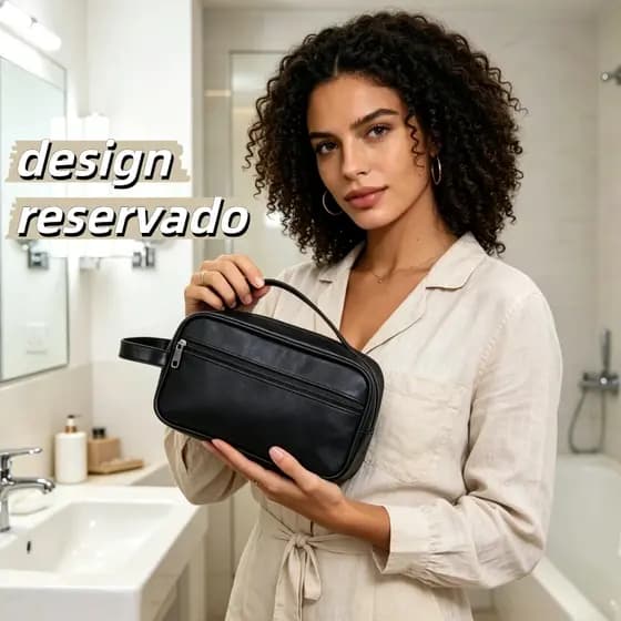 Nécessaire de viagem executivo Discreto e elegante Bolsa de maquiagem Textura em couro Bolsa de mão Grande capacidade