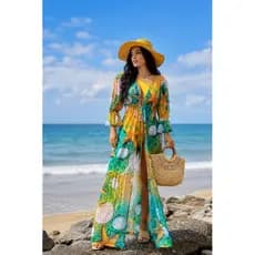 Saida de praia longa estampada resort