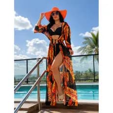 Saída de praia longa estampada resort