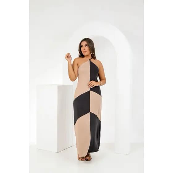 Vestido longo em malha suede