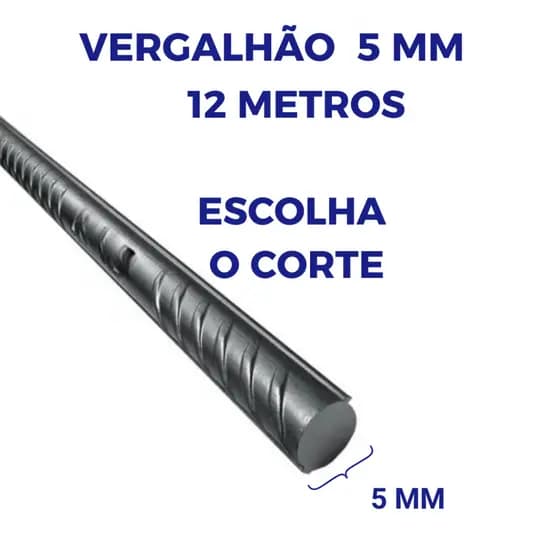 Vergalhão de Aço 5MM - 12 Metros - Escolha o Tamanho do Corte