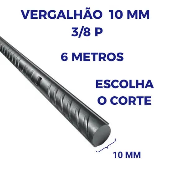 Vergalhao de Aço 10MM 3/8 P - 6 Metros - Escolha o Tamanho Do Corte