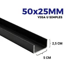 Viga U Simples 50 X 25 MM - Escolha o Comprimento 2mm Espessura