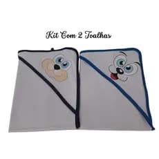 Toalha De Banho Bebe Kit Com 2 Unidades Estampas Divertidas