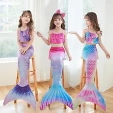 Maiô sereia infantil de três peças, vestido de biquíni grande, médio e pequeno, rabo de peixe, princesa BERL CR4F