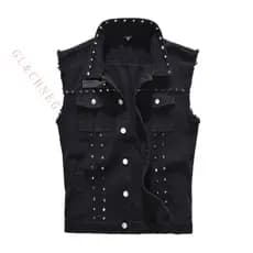 2025 Estilo Punk Jeans Rock Rebite Cowboy Colete Preto ZQCM P6YE