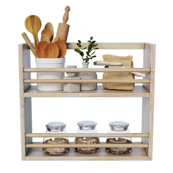 Organizador de Cozinha em Madeira com 2 Prateleiras – Porta Temperos Decorativo
