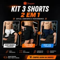 Kit Com 3 Shorts 2 em 1 Dry Fit Com Bolso Lateral Para Celular